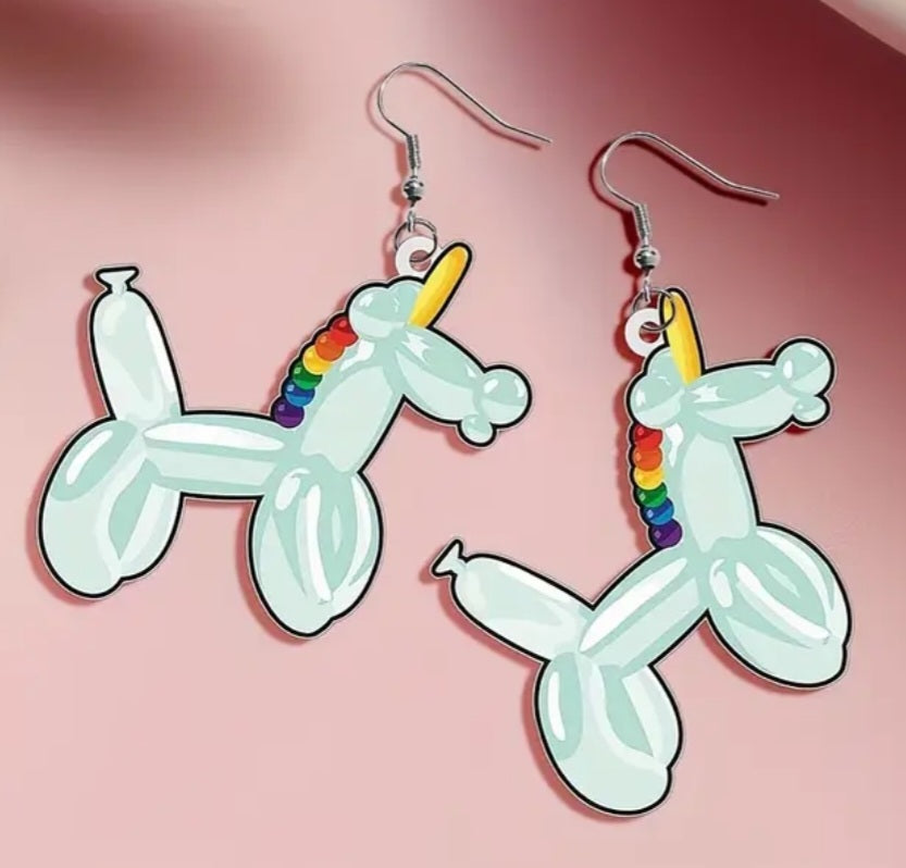 Acrylic Cartoon Balloon Dog Unicorn Design Drop Dangle Earrings