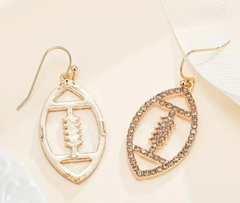 AFL Rugby NFL Champagne Coloured Rhinestone Inlay Gold Plated Football Sports Design Dangle Earrings