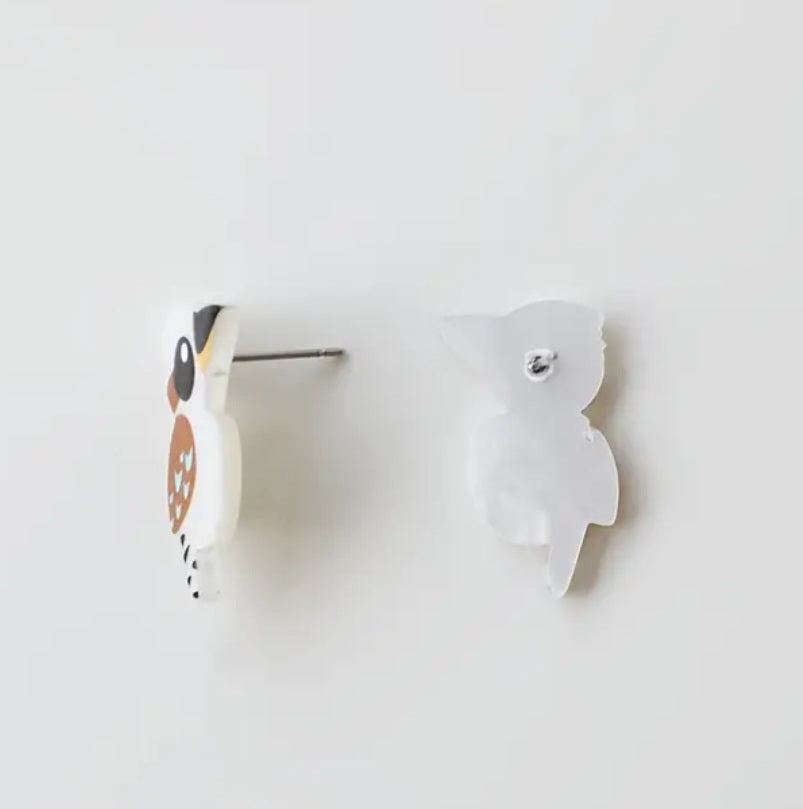 Acrylic Australia Cartoon Kookaburra Native Bird Design Stud Style Earrings
