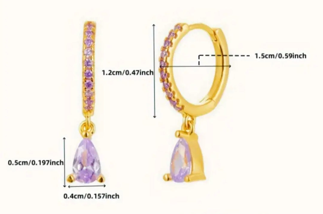 Dainty Small Copper Filled Gold Plated Cubic Zircon Sapphire Deep Blue Coloured Gems Tear Drop Mini Huggie Style Hoop Earrings