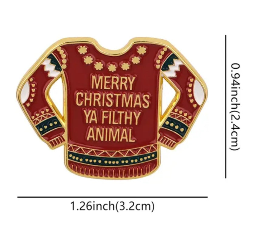 Home Alone Movie Inspired Merry Christmas Ya Filthy Animal Quote Ugly Sweater Festive Holidays Design Enamel Steel Pin Brooch Badge