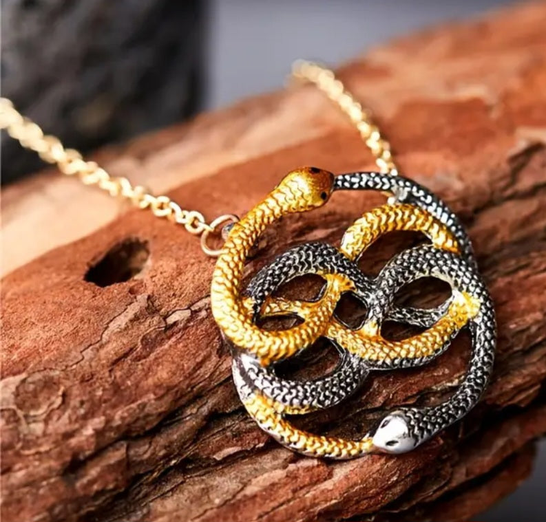 Auryn Neverending Story Inspired Egyptian Double Ouroboros Snake Pendant Necklace