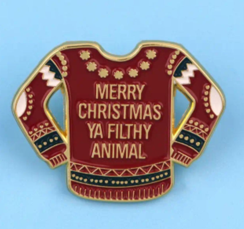 Home Alone Movie Inspired Merry Christmas Ya Filthy Animal Quote Ugly Sweater Festive Holidays Design Enamel Steel Pin Brooch Badge