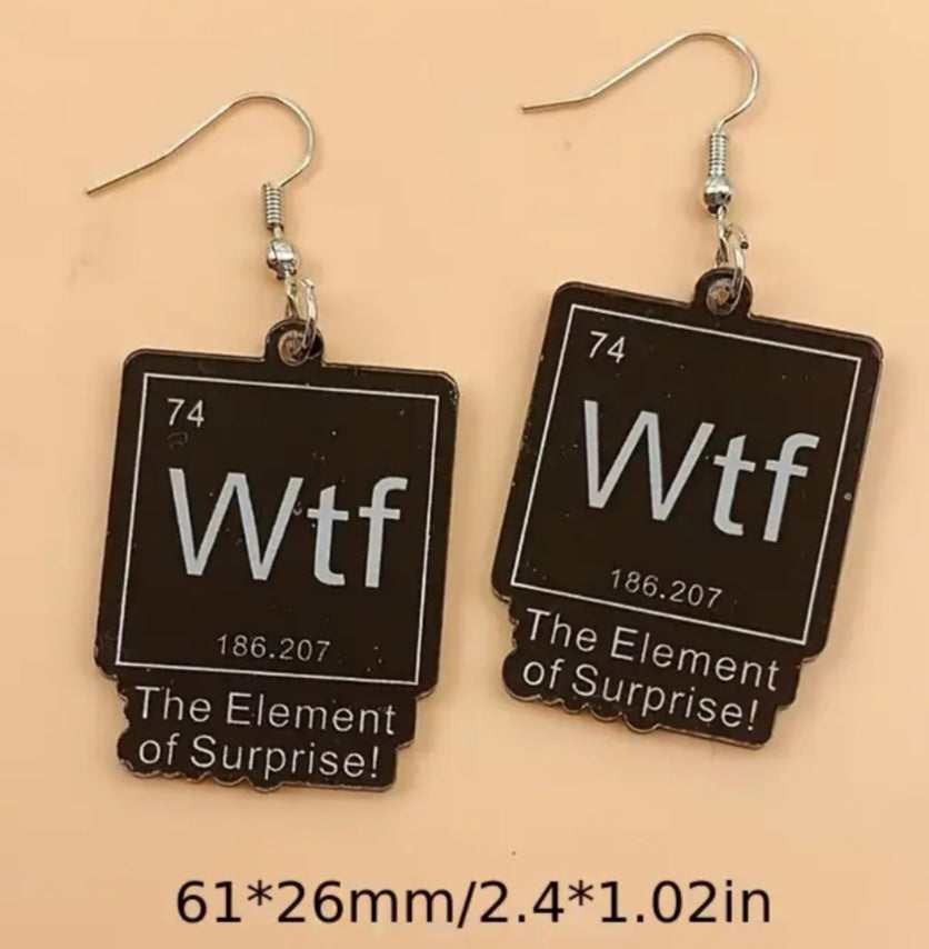 Acrylic Cartoon Game Tile WTF Design Scrabble Inspired Drop Dangle Earrings