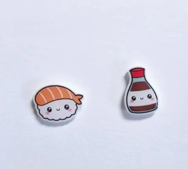 Acrylic Cartoon Cute Kawaii Mis-Match Sushi Soy Sauce Bottle Small Stud Earrings