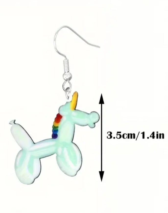 Acrylic Cartoon Balloon Dog Unicorn Design Drop Dangle Earrings