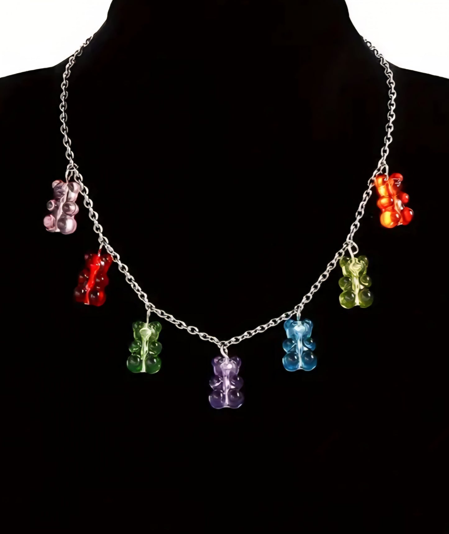Acrylic Candy Charm Gummy Bear Lollies Theme Pendant Chain Silver Plated Necklace