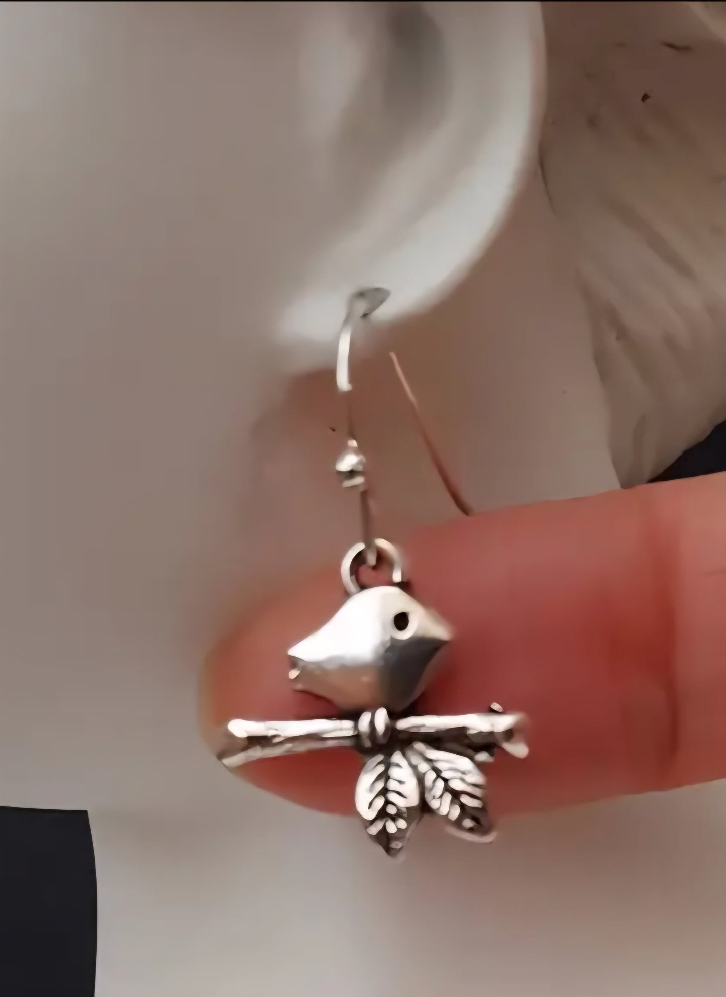 Dainty Bird On Branch Vintage Style Silver Plated Small Dangle Earrings