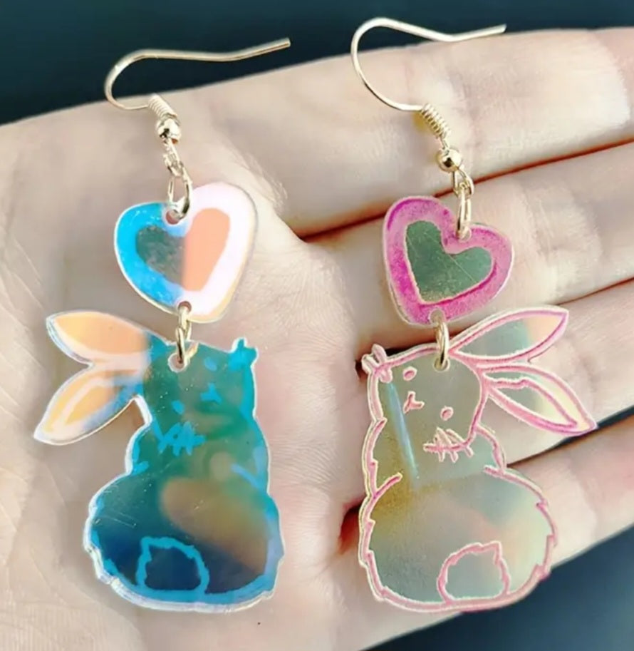 Acrylic Easter Bunny Holographic Rabbit Spring Drop Dangle Earrings
