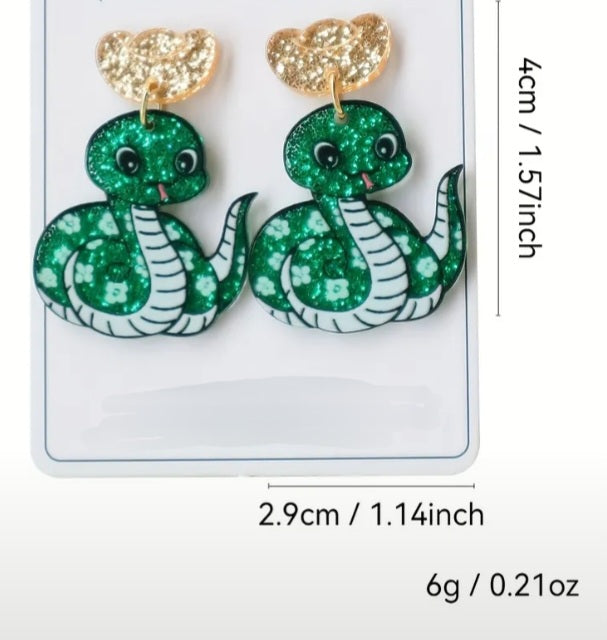 Acrylic Cartoon Glitter Cowboy Hat Green Snake Sparkly Drop Dangle Earrings Perfect For Halloween
