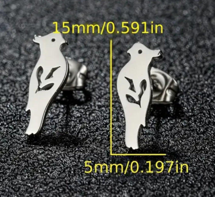 Adorable Parrot Cockatiel Design Gold Plated Stainless Steel Small Teeny Stud Earrings