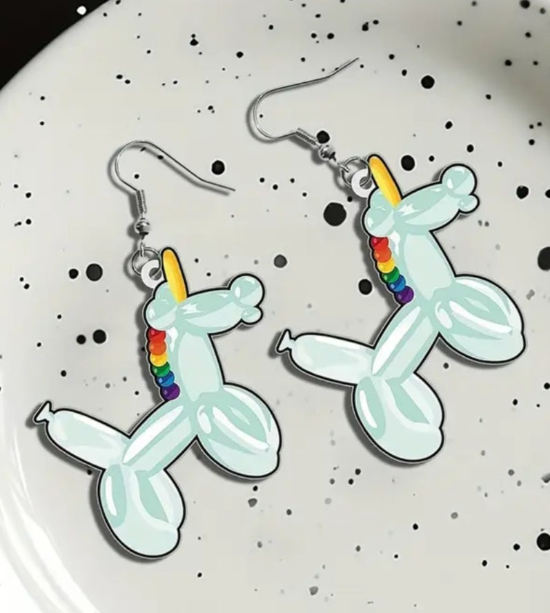 Acrylic Cartoon Balloon Dog Unicorn Design Drop Dangle Earrings