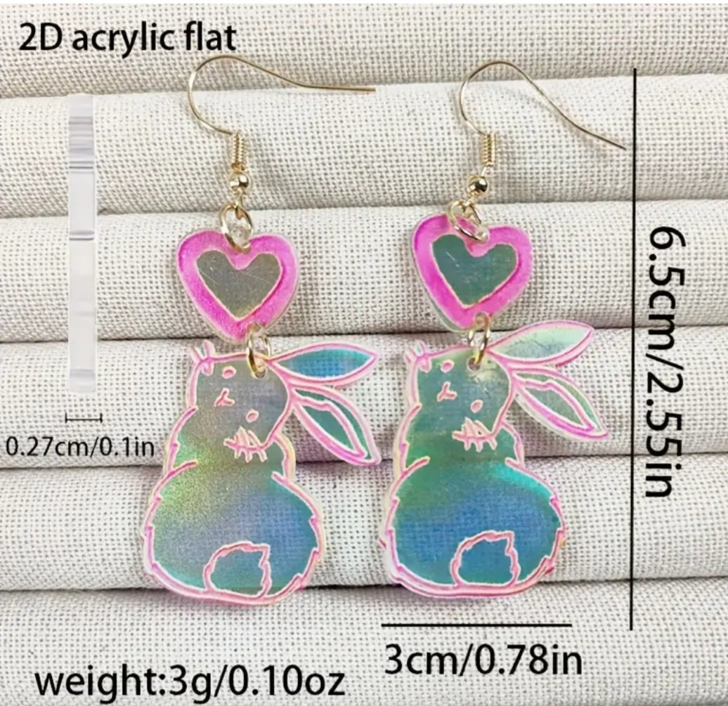 Acrylic Easter Bunny Holographic Rabbit Spring Drop Dangle Earrings