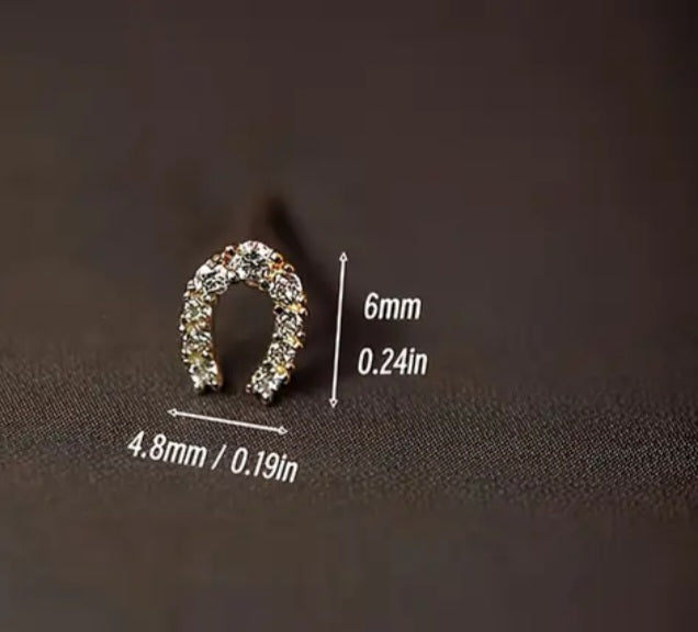 Dainty Country Horseshoe Western Theme Horse Gold Plated Rhinestone Inlay Mini Tiny Stud Earrings