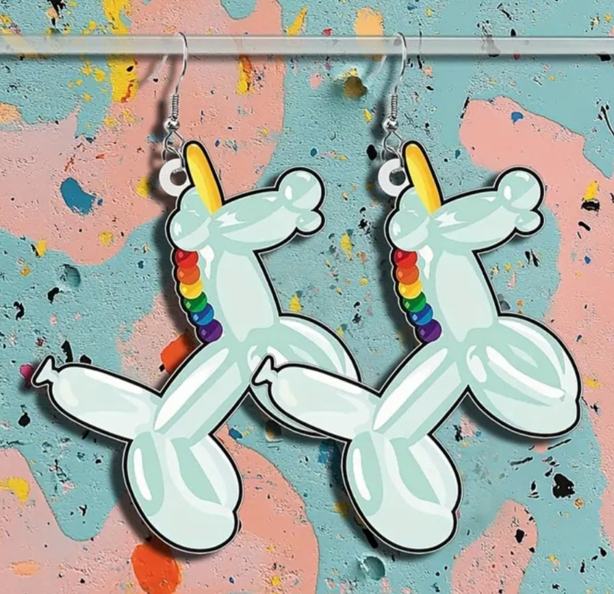 Acrylic Cartoon Balloon Dog Unicorn Design Drop Dangle Earrings