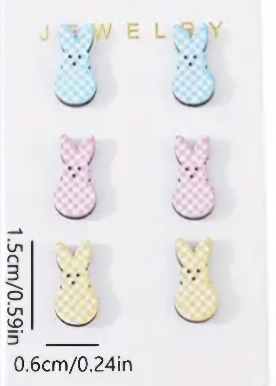 Cartoon Colourful Easter Bunny Rabbit Pastel Poka Dots Spring Small Wood Stud Earrings Set Of 3