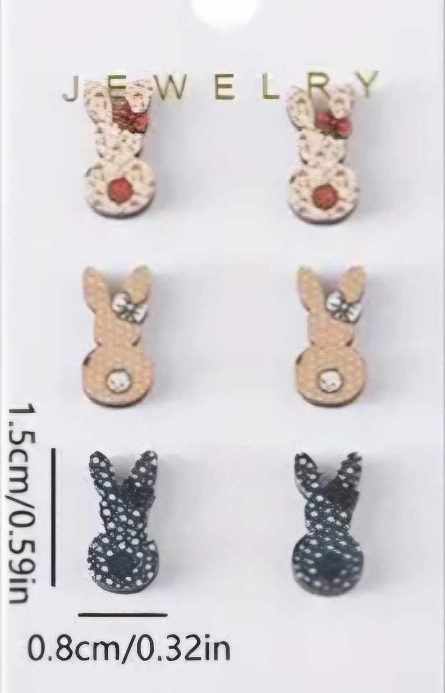 Cartoon Colourful Easter Bunny Rabbit Bows Poka Dots Spring Small Wood Stud Earrings Set Of 3