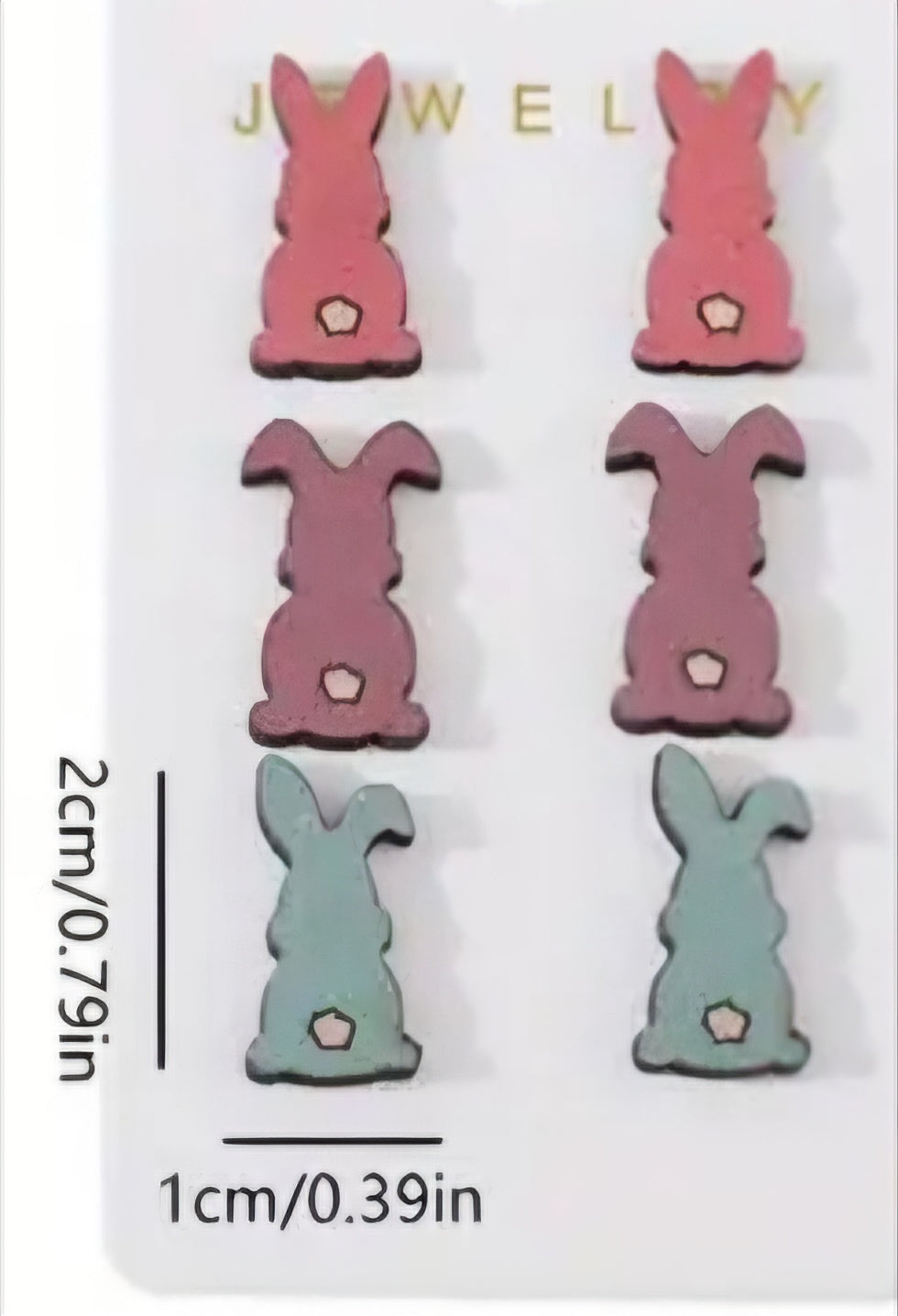 Cartoon Colourful Easter Bunny Rabbit Block Colour Spring Small Wood Stud Earrings Set Of 3