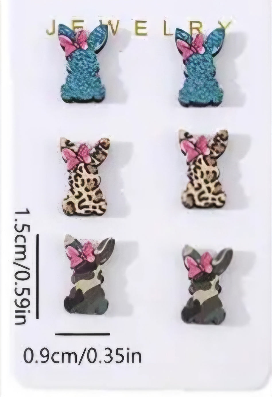 Cartoon Colourful Easter Bunny Rabbit Prints Spring Small Wood Stud Earrings Set Of 3