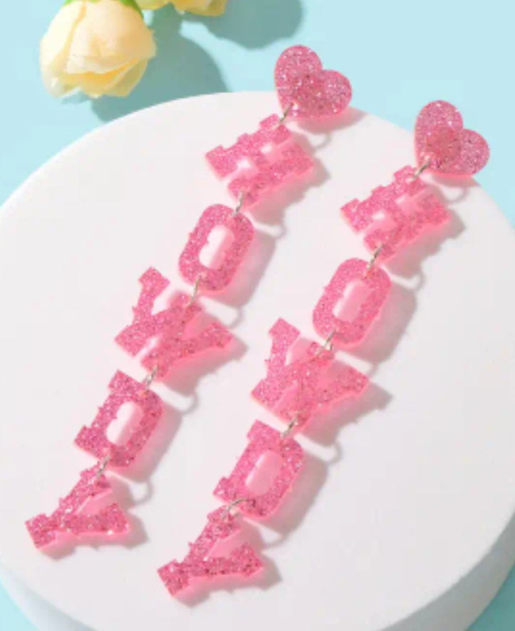 Acrylic Cowboy Howdy Heart Letter Word Glitter Sparkle Extra Large Western Country Theme Drop Dangle Earrings