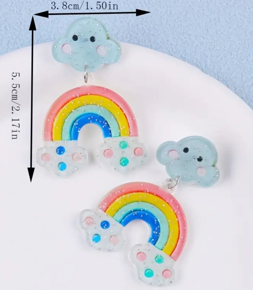 Acrylic Cartoon Cloud Rainbow polar Dot Design Drop Dangle Earrings