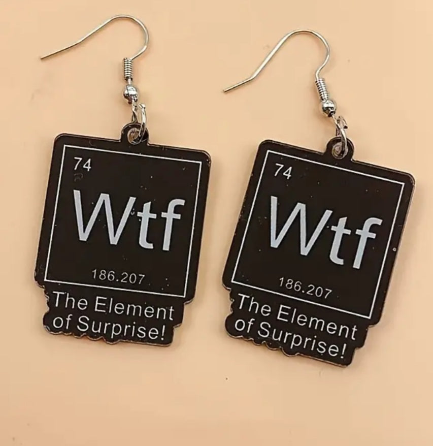 Acrylic Cartoon Game Tile WTF Design Scrabble Inspired Drop Dangle Earrings