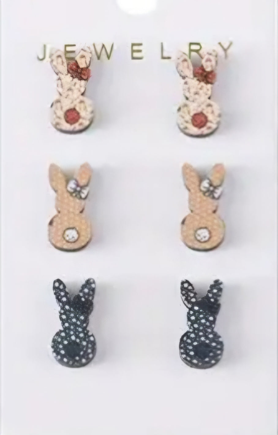 Cartoon Colourful Easter Bunny Rabbit Bows Poka Dots Spring Small Wood Stud Earrings Set Of 3