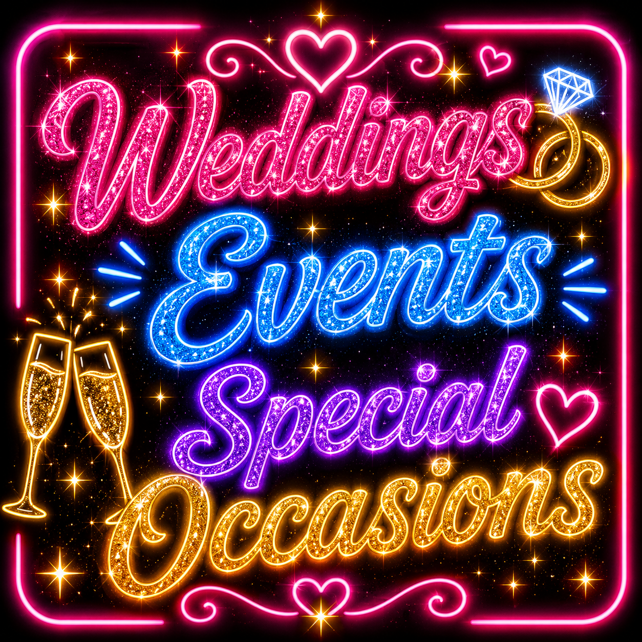 Events. Weddings & Very Special Occasions. Sparkle & Bling!