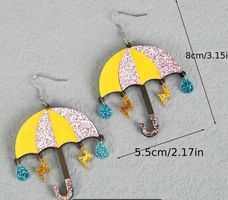 Extra Big Glitter Sparkly Umbrella Lightning Bolts Water Drop Large Acrylic Dangle Drop Earrings