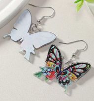 Gorgeous Colourful Large Bright Fun Glittery Acrylic Cut Out Butterfly With Flowers Dangle Earrings