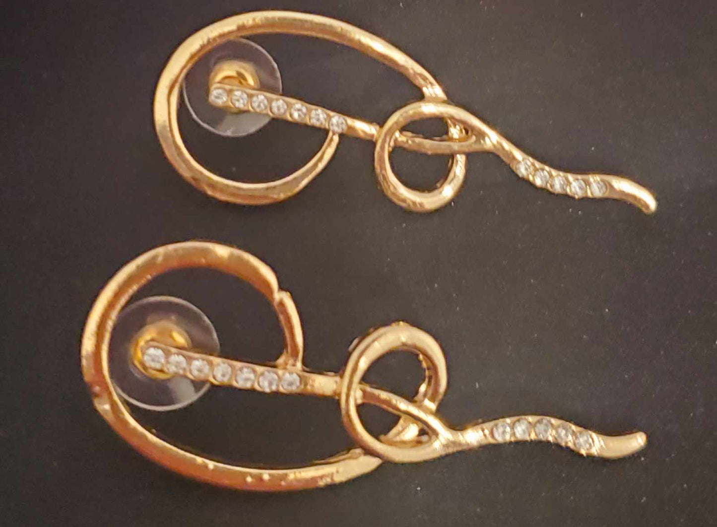 Gold Plated Glamourous Swirl Rhinestone Inlay Large Stud back Light Weight Earrings