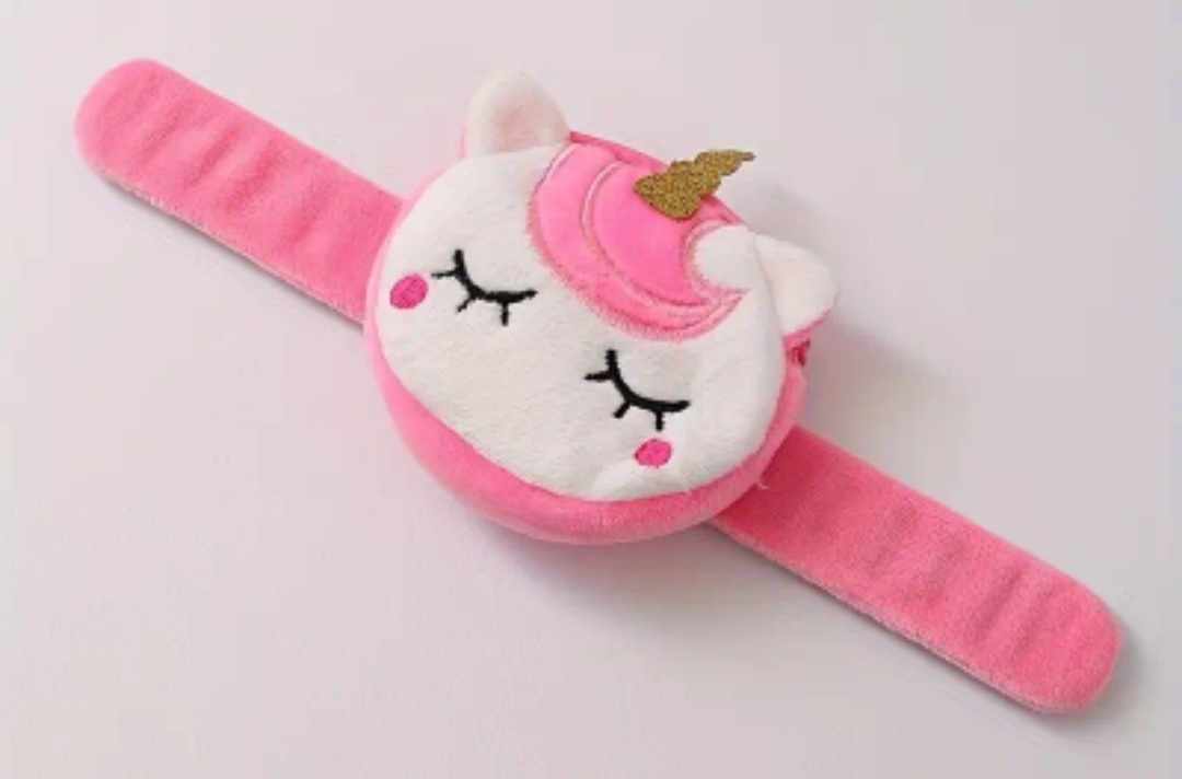 Kawaii Children's Cute Pink Plush Fluffy Unicorn Face Small Coin Purse With Snap-back Wrist Strap