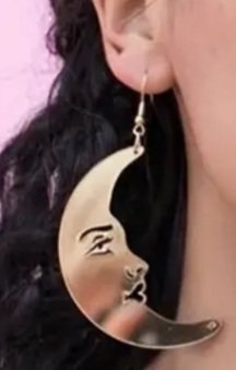 Super Large Gold Colour Mirror Finish Acrylic Crescent Moons With Smiley Faces Drop Earrings