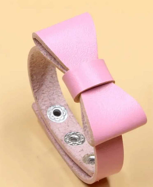 Cute Punk Kawaii Adjustable Pink PU Vegan Faux Leather Bow Knot Bracelet Wrist Band