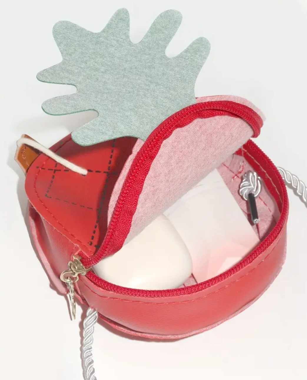 Kawaii Children's Cute Red Pineapple Small PU Vegan Faux Leather Coin Purse Shoulder Bag With Cord Strap