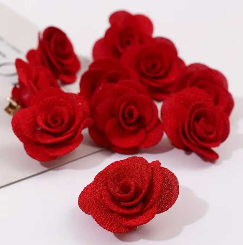 Beautiful Romantic Red Fabric Rose Flower Hair Clips Set Of 4