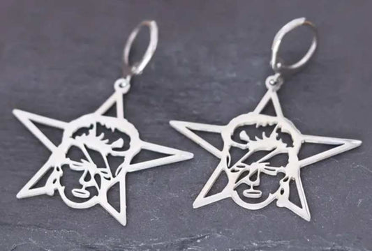 Stainless Steel Lightweight Metal Rock Star David Bowie Ziggy Stardust Inspired Face Dangle Earrings