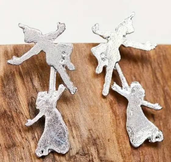 Peter Pan And Wendy Inspired Fly Away With Me Silver Plated Brushed Cut Out Silhouette Metal Stud Earrings