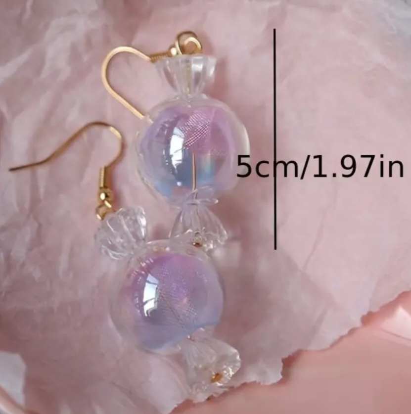 Candy Cuteness Bubble Translucent Clear Acrlic Wrapped Candy Lolly Drop Earrings