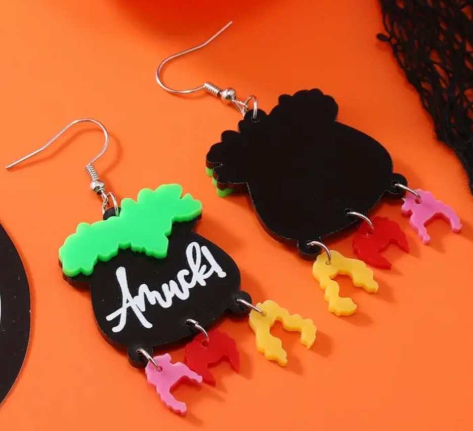 Inspired By Hocus Pocus Witches Cauldron Halloween Acrylic Drop Earrings