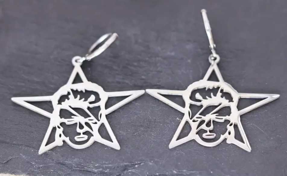 Stainless Steel Lightweight Metal Rock Star David Bowie Ziggy Stardust Inspired Face Dangle Earrings