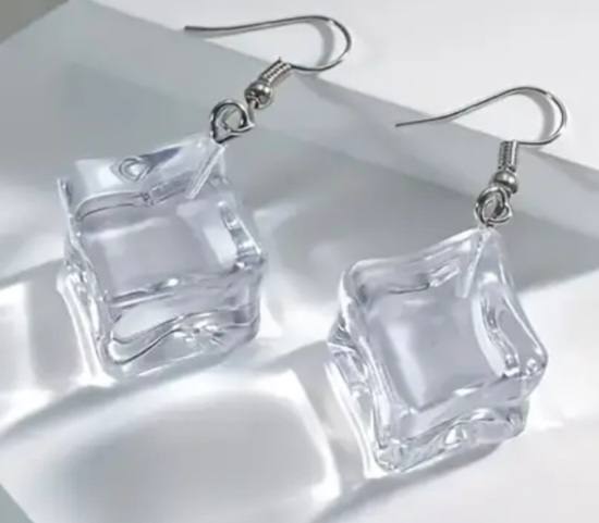 Cold As Ice  Transparent Acrylic Resin Ice Cube Block Dangle Earrings