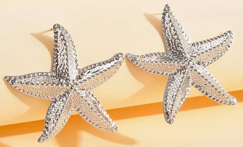 Giant Super Large Ocean Mermaid Theme Silver Plated Starfish Stud Earrings