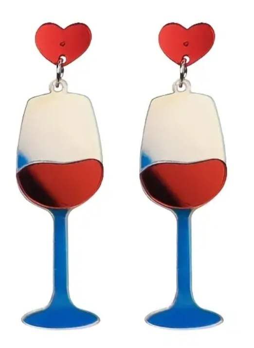 Shiny Acrylic Mirror-Like Finish Red Wine Glass Dangle Drop Earrings