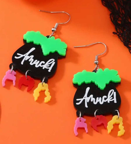 Inspired By Hocus Pocus Witches Cauldron Halloween Acrylic Drop Earrings