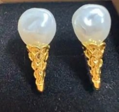 Gold Plated Faux Pearl Ice Cream Design Studs