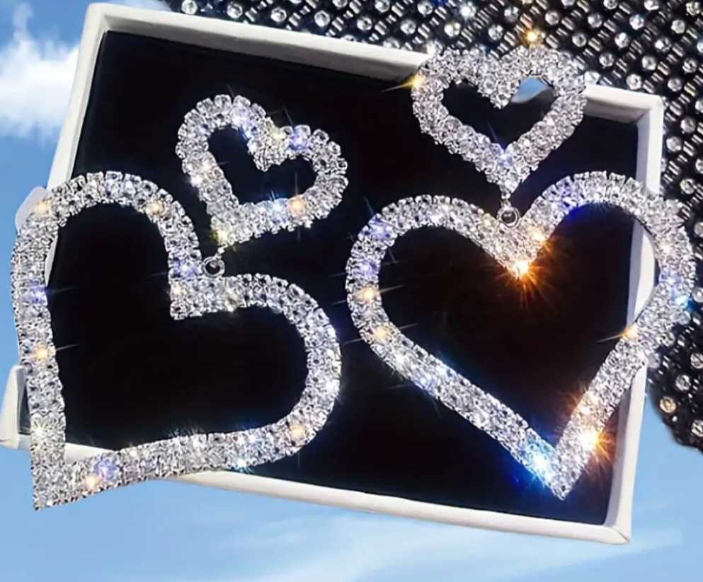 Rhinestone Gold Plated Double Heart Drop Bling Earrings