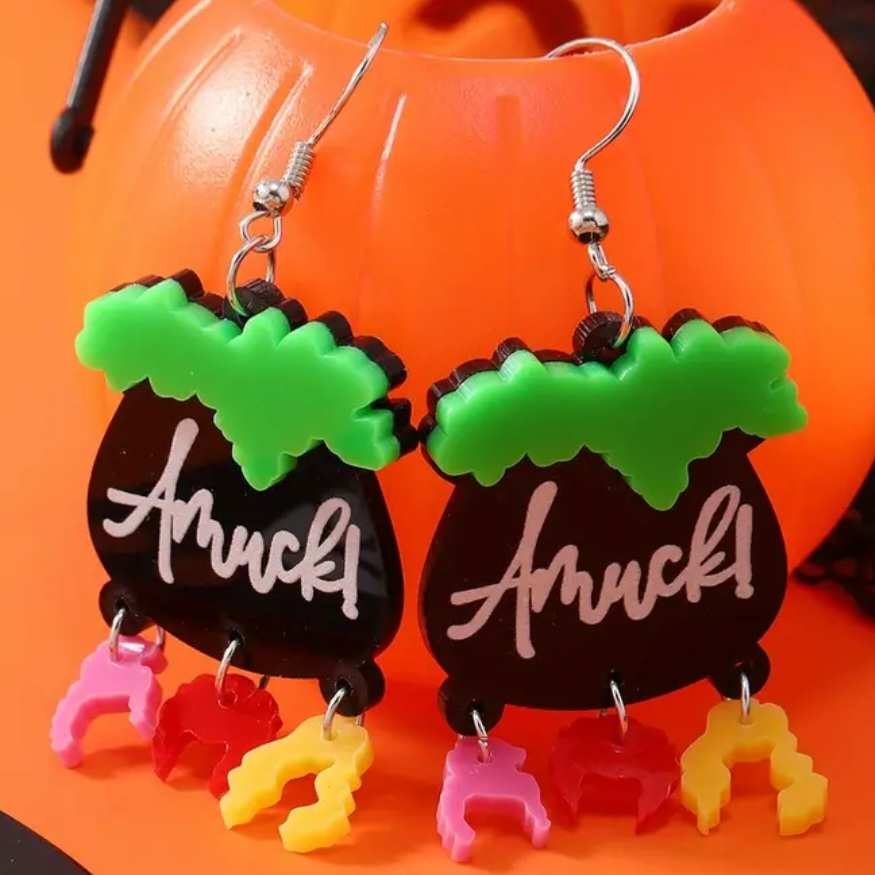 Inspired By Hocus Pocus Witches Cauldron Halloween Acrylic Drop Earrings