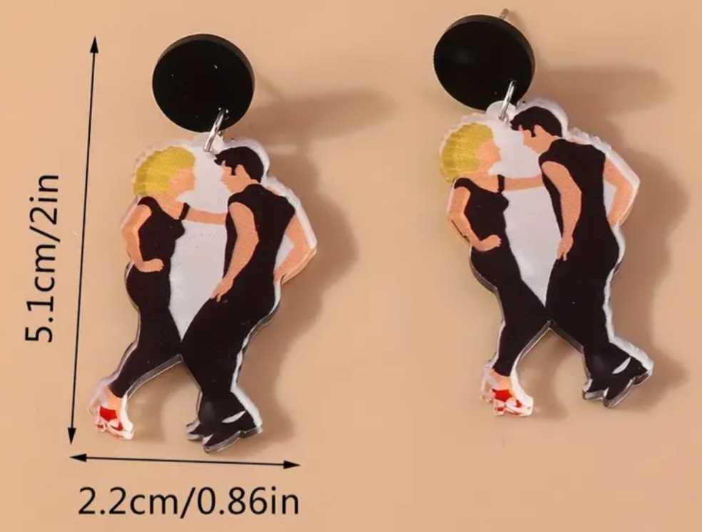 Better Shape Up Grease Inspired Sandy And Danny Cartoon Lightweight Acrylic Dangle Earrings