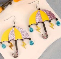 Extra Big Glitter Sparkly Umbrella Lightning Bolts Water Drop Large Acrylic Dangle Drop Earrings